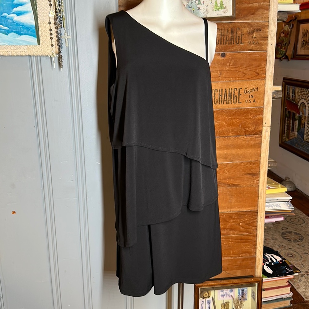 Vince Camuto black layered ruffle dress one shoulder asymmetrical dress 12